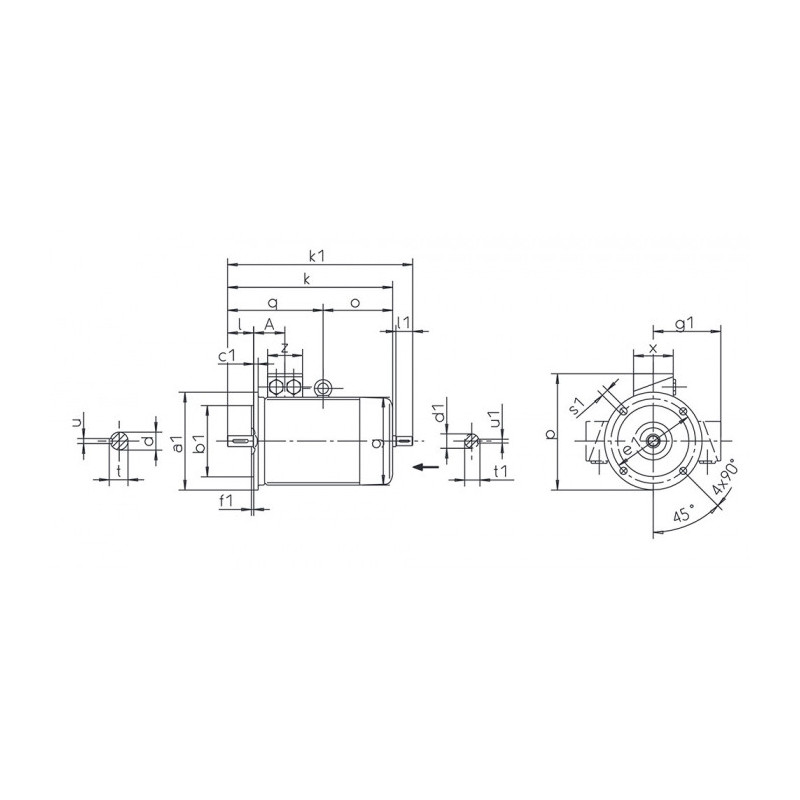 Moteur K21R 90 L6 1.1/6 ARBRE TARAUDE M8