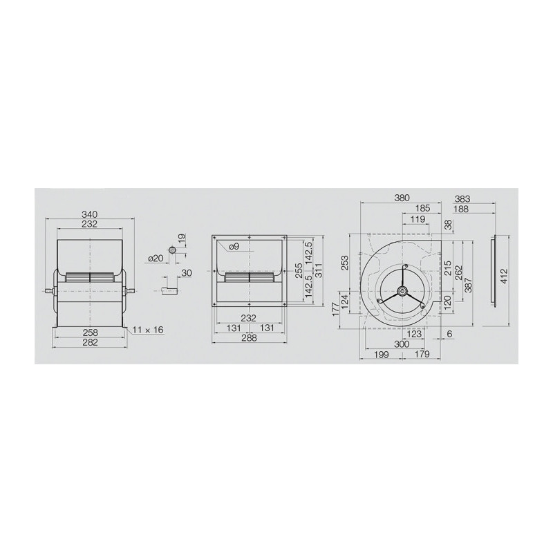Ventilateur AT9/7 S DIAM 20 SP BRIDE ET SUPPORT