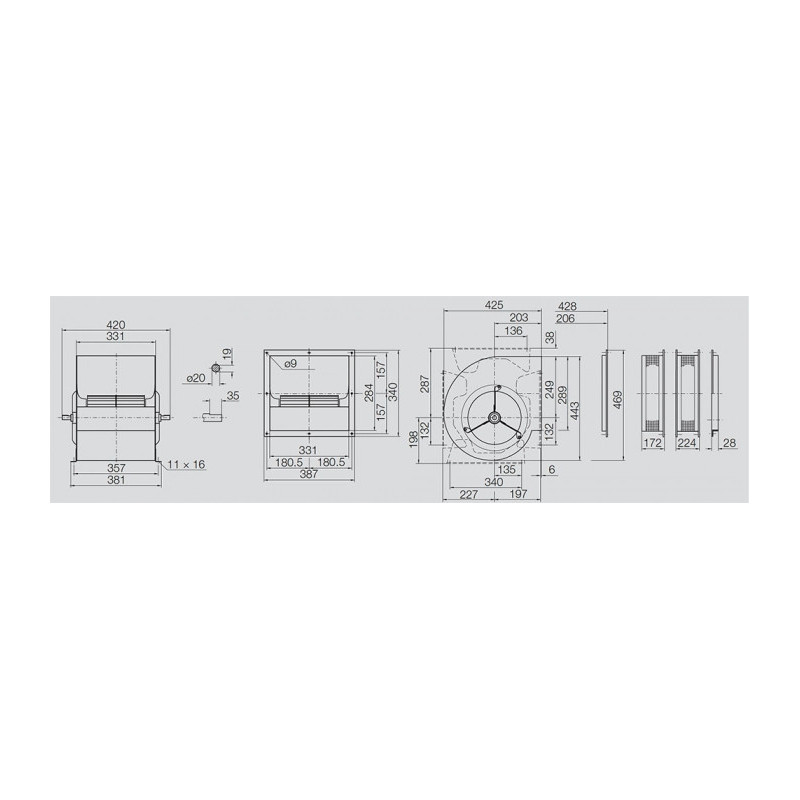 Ventilateur centrifuge AT10/10 SS BRIDE ET SUPPORT