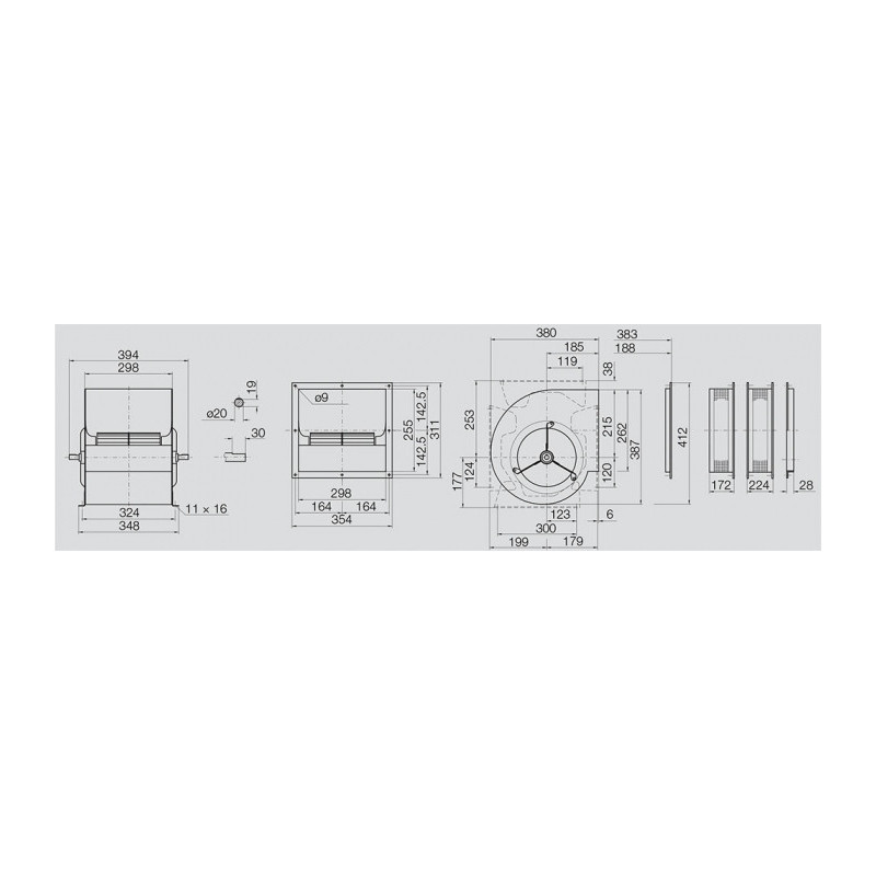 Ventilateur centrifuge AT9/9 S °20 SP BRIDE ET SUPPORT