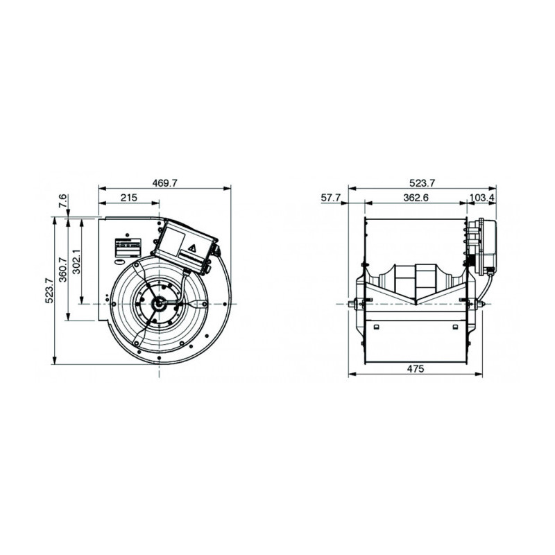 Ventilateur centrifuge RDP E0-0280 3F M6C3 DF0 LG + BRIDE