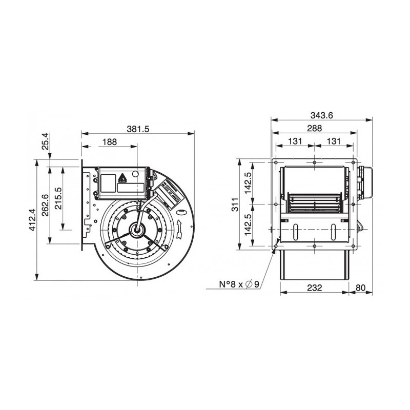 Ventilateur DDMP 9/7.400.8 BRIDE ET SUPPORT