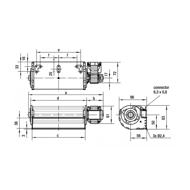 Ventilateur tangentiel simple QLZ06/0018A253-2524LH-62 px