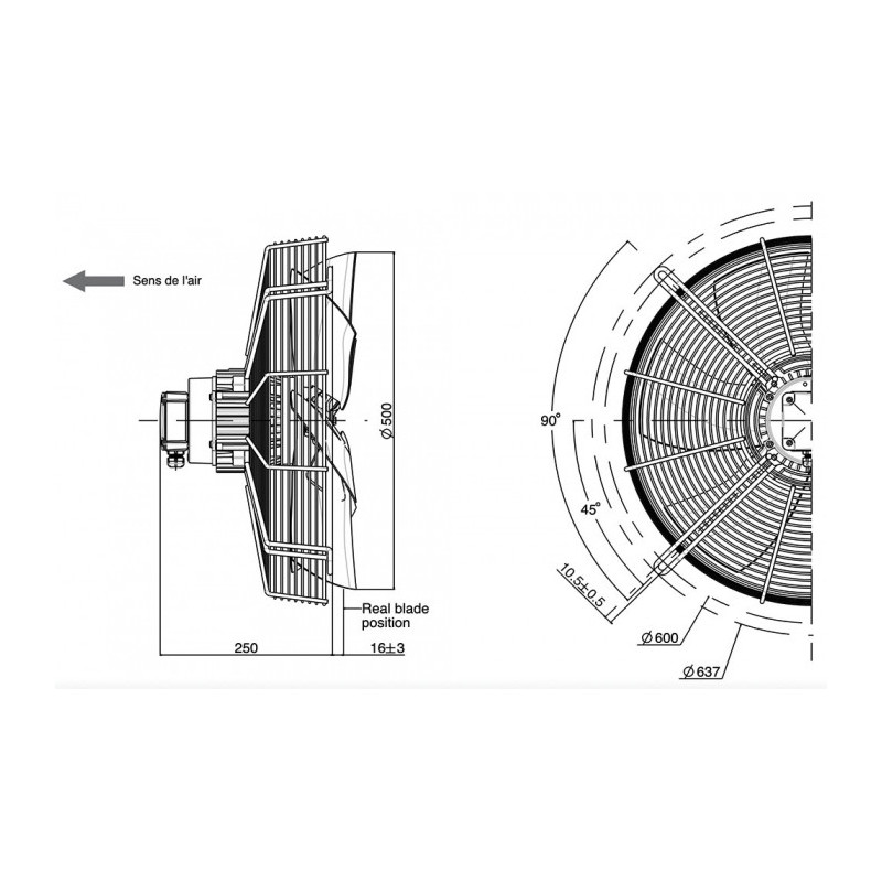 Ventilateur VHE 500 GA29-HE25G 0.55/0.32KW 4/6P